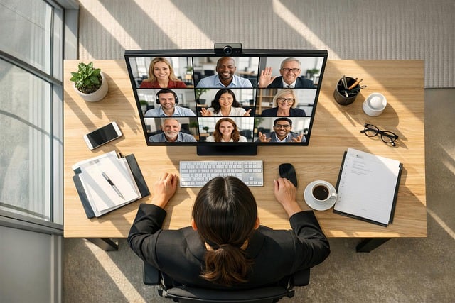 video conference, home office, desk